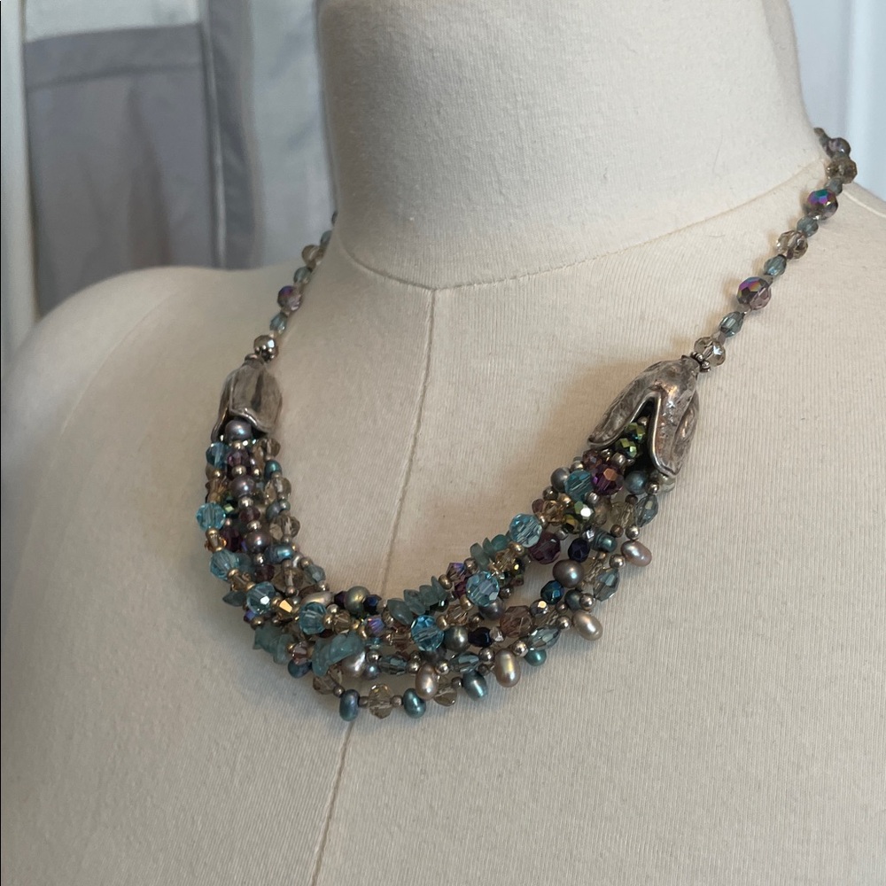 Multi-Blue Beaded Statement Necklace - Women Jewelry - Picture 2 of 4